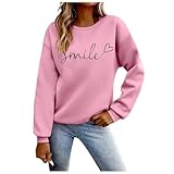 Pullover Damen Winter Sweatshirt Damen ohne Kapuze Sport Fleecepullover Basic Rundhals Elegant Langarmshirt Locker Casual Oberteil Baumwolle Pulli Teenager Mädchen Sweatshirts Oversize Streetwear