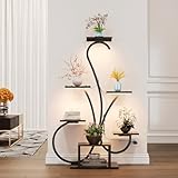 Ztexkee Blumenständer mit Licht Pflanzenregal mit Wachstumslicht 7 Ebenen Präsentationsständern aus Metall und Holz Blumenständer für Terrasse, Garten, Balkon, Wohnzimmer