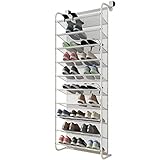 TZAMLI 10-Tier Schuhregal über der Tür Schuhorganizer Hängend Shoe Storage Shelf Starke Metallhaken für Closet Pantry (Weiß, 56 x 21 x 151cm)