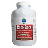 Rote Beete Bete Beetroot 360 Wurzelpulver Kapseln. Reich an Eisen & Folsäure. Superfood, NATUR PUR, KEIN EXTRAKT, OHNE ZUSATZSTOFFE FÜLLSTOFFE. 26317