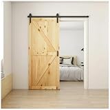 HORI Holzschiebetür Barndoor Natur mit Montageschiene - aus Massivholz im Scheunentor-Stil, platzsparende Schiebetür für Innenräume, 915 x 2135 mm, DIN links/rechts, Schiebetürsystem komplett Farbe: