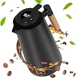 Dreamhigh® Thermoskanne 1L, Isolierkanne mit Anzeige der Temperatur, gut abgedichtet Kaffeekanne (kein Leck, kein Tropfen) - Elegantes Schwarz