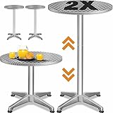 Casaria® 2er Set Stehtisch Höhenverstellbar 70cm / 115cm Hoch Stabil Aluminium Rund Ø60cm Wetterfest Outdoor 2in1 Bistrotisch Biertisch Bartisch Party