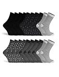 Basic Treasure 10 Paar Süsse Damensocken mit Streifen und Punkten Baumwolle, Bunte Damen socken (DE/NL/SE/PL, Numerisch, 35, 38, Regular, Regular, Schwarz Mix)