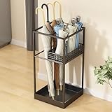 Shakub Regenschirmständer aus Metall 2 Slots,Cutout-Design Schirmständer Rechteckig,Schirmhalter für Gehstöcke & Regenschirme für Eingangsbereich Heim- und Bürodekoration,25x25x50 cm Schwarz