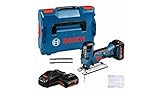 Bosch Professional 18V System Akku-Stichsäge GST 18 V-LI S, 2 x 5, 0 Ah Akku, Schnellladegerät, 3x Stichsägeblatt, L-Boxx (18V, Schnitttiefe Holz: 120mm; ALU: 20mm; Metall: 8mm)