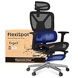 FLEXISPOT Ergonomischer Bürostuhl Schreibtischstuhl mit Fußstütze, 3D-Armlehnen, 3D-Kopfstütze, 5D-Rückenlehne, Atmungsaktiver Sitz Belastbar bis 136 kg Arbeitsstuhl, ErgoX, Schwarz