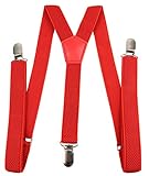 irisaa Hosenträger Damen Y-Form für Arbeitshosen Skihose Fest, Unifarbe mit 3er Starken Clips, 2.5cm Breit, Unisex, HT Farbe:Rot