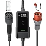 dé Mobile Wallbox/Ladestation 22kW Mit App [3-phasig|7m|6-32A] mit stromzähler, Ladekabel CEE 32A auf Typ 2 und EV Ladegerät für Model Y/3, ID.3/4/5, MG4, EX30, e-up, e-tron und andere EV/PHEV