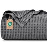 PHF 100% baumwolle waffledecke Kuschedecke 150x200cm, leicht & atmungsaktiv, perfekt für das ganze Jahr - OEKO-TEX® zertifiziert - Hotelwäschequalität - Ideal für Sofa Couch Bett, Anthrazit