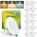 Fondiiz 12er Set LED Spots 230V, 6W 700LM LED Einbaustrahler Warmweiß Neutralweiß Kaltweiß, IP44 Spots Deckenleuchte Flach Deckenspots für Badezimmer Küche, 75–85mm Lochmaß, Ultra Flach 25mm