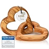 Kassis Geschenkartikel Olivenholz-Herzen für Brautpaar, zum Valentinstag, Jubiläum, Hochzeitstag, Geburtstag - verbundene Holz-Herzen - Hochzeitsgeschenk - (5 cm)