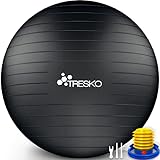 TRESKO Gymnastikball mit GRATIS Übungsposter inkl. Luftpumpe - Yogaball BPA-Frei | Sitzball Büro | Anti-Burst | 300 kg,Schwarz,65cm (für Körpergröße 155 - 175cm)