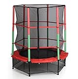 Trampolin Kinder mit Eingezäunt Ø 140 cm/55 Zoll Fitness-Trampolin Gartentrampolin (Schwarz-Rot, Rund)