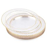 MATANA 20 Transparente Plastikteller mit Goldrand für Hochzeiten & Feste, 26cm - Mehrweg & Stabil
