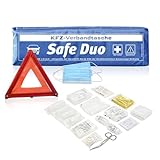 Kfz-Verbandstasche Safe Duo blau | Verbandstoffe neuste Norm 13164:2022-02 | Euro Warndreieck | Verbandskasten für Auto