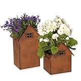 Hoberg Blumentöpfe in Rostoptik - 2er Set | Wetterbeständige eckige Pflanzkübel im Häuser-Design in 2 Größen | Perfekt als Deko für Garten, Teich, Balkon, Haustür & Eingangsbereich | Für In- & Outdoor
