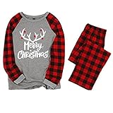 Weihnachts-Eltern-Kind-Pyjama, Elch-Muster, Frohe Weihnachten, Familie, passende Kleidung, schöner Alltag, Damen, Hellgrau