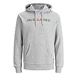 JACK & JONES Herren Hoodie Kapuzensweatshirt JJ Ecorp Old Logo Sweat Hood, Farbe:Grau, Artikel:- Light Grey Melange, Größe:L