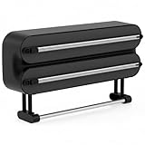 3 in 1 Frischhaltefolienspender mit Cutter, Küchenrollenhalterung mit Küchenrollenhalter, Alufolienspender und Frischhalte, Küchenrollenhalter Ohne Bohren，Wandrollenhalter Küche (reines Schwarz)