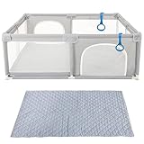homewell Laufgitter Baby 127 * 127cm, Laufstall Baby, 210T dickes Oxford-Gewebe, Playpen, Kinderlaufstall 2 Seitliche Eingänge mit einem Reißverschluss, Grau