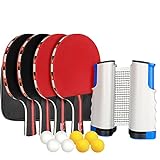 XDDIAS Instant Tischtennis Set, Tischtennisschläger/Schläger + Ausziehbare Tischtennisnetz + Bälle, Ping Pong Set Spiel Ideal für Anfänger, Familien und Profis