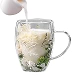 Doppelwandige Kaffeetasse, 350ml Doppelwandige Glastasse Mit Getrockneten Blumen, Trockenblumenbecher Mit Griff, Hitzebeständige Kaffeetassen Für Milch, Schokolade, Tee, Saft, Heiße Kalte Getränke