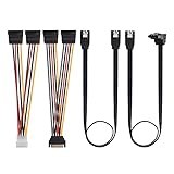 Cable Matters SATA Kabel SET SATA III Datenkabel und SATA Stromkabel Kit mit geraden und 90 Grad SATA 3 Kabel set, Power Splitter Adapter und Molex-Adapter in Schwarz