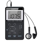 AM/FM Tragbares Radio,Covvy Digitales Pocket Mini Radio mit 500mAh 3.7V Wiederaufladbarer Akku und Kopfhörer (Black)