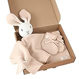 Livella Kuscheltuch „Hase“ mit Söckchen - Reine Bio-Baumwolle – Premium Schmusetuch, Kuscheldecke, Schmusedecke, Strickdecke - Samtweich & atmungsaktiv - Oeko-TEX® Standard 100 und GOTS Zertifiziert