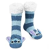 Disney Antirutschsocken Damen mit 3D-Ohren, One Size ABS Kuschelsocken Damen Antirutsch Haussocken Winter Frauen Geschenke (Blau Sttch)