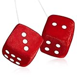 ElevateTech 1 Paar Plüschwürfel Aufhängen Auto Würfel Rückspiegel Anhänger Fuzzy Würfel Auto Anhänger Ornamente mit Weißen Punkten Retro Nostalgisch 80er-Jahre Weiche Hängende Autowürfel Zubehör, Rot