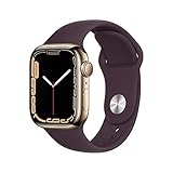 Apple Watch Series 7 (GPS + Cellular, 41mm) - Gold Stainless Steel Case with Dark Cherry Sport Band (Generalüberholt)