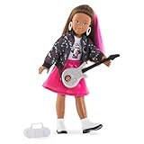 Corolle Girls Melody Musikstudio Set, Ankleidepuppe mit Pinker Strähne im Rockstaroutfit, 4-TLG. Zubehör, Vanilleduft, 28cm, ab 4 Jahre