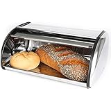 Domotti Brotbehälter aus Edelstahl 36 x 23 x 15 cm Brotkasten Brotbox Brotaufbewahrung Rollbrotkasten Klappkasten Brotkorb Rolldeckel