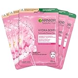 Garnier Tuchmaskenset Sakura fürs Gesicht bei fahler Haut, Feuchtigkeit und Glow, Mit Hyaluronsäure und Sakura, SkinActive, Hydra Bomb Sakura, 5x 28g