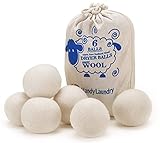 HANDY LAUNDRY Sheep Wool Dryer Balls Pack of 6 Premium 100% Natural XL Fabric Softener Reusable, Saves Drying Time