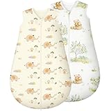 Yukkidds 2er Pack Schlafsack Baby 1.5 TOG, 100% Baumwolle Babyschlafsack Neugeborene im 0-6 Monate, Perfekte für Frühling Herbst Winter (Beiger Elefant)