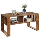 WLIVE Couchtisch Holz, Wohnzimmertisch mit Schubladen und Aufbewahrung,Wohnzimmer Tisch für Couch, Sofatisch für Schlafzimmer, Homeoffice (mit Ablagefläche, Vintagebraun)