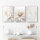 3er Poster Set Weiß Rose Blume Bilder, Moderne Leinwandbilder, Ohne Rahmen Wandbilder, Boho Bilder Set Wanddeko für Wohnzimmer Schlafzimmer (40x50cm)