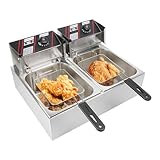 MEHOOSPVN Friteuse Elektro Fritöse Doppel Gastro Fritteuse Edelstahl Fritoese mit Frittier mit 2 Körben und Deckeln, 2 x 6 L, 2500 W, langlebig und leicht zu reinigen für frittierte Hähnchen, Frites