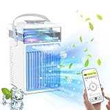 Mobile Klimageräte, Mini Luftkühler für Zimmer, 4 in 1 Klimaanlage Ventilator und Luftbefeuchter, USB Air Cooler mit 7 LED Leuchten, 2 Modi und 3 Geschwindigkeiten für Zuhause, Büro, Reisen