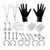 Healifty Piercing Kit Chirurgenstahl Bauch Zunge Tragus Nippel Lippe Nase Augenbraue Kinn Ring Körperschmuck Messgerät Piercing Nadeln Set 42 Stück (Stahl Farbe)