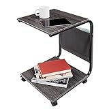 Seville Classics Beistelltisch für Wohnzimmer, Sofa, Schlafzimmer, TV-Tablett, Kaffee mit Seitentasche und Nachttisch aus MDF-Holz, C-förmig (40 cm), Eschenholz