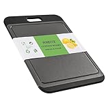 SOSECCE Schneidebrett Kunststoff mit Saftrillen und Einteiliges Rutschfeste Silikon Griffe,35x24x1cm küchenbrett Antibakteriell Cutting Board, Spülmaschinenfest BPA Frei (Dunkelgrau)