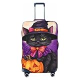 Niedliche schwarze Katze in Halloween-Kleidung, Kürbis, elastisch, Reisegepäck-Abdeckung, staubdicht, kratzfest, Koffer-Schutz, passend für 56-61 cm