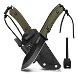 GREIFS® Outdoor-Messer MILAN aus D2 Stahl mit Kydex Holster und Feuerstahl, edles Survival Messer für die Bushcraft Ausrüstung, Jagdmesser, Schnitzmesser, Fahrtenmesser (Schwarz-Grün)