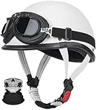 Erwachsene Motorradhelm Halbschalenhelm Mit Schutzbrille, DOT/ECE-Zugelassen Jethelm, Roller-Helm Scooter-Helm Moped Mofa-Helm Rollerhelm Skateboardhelm Für Damen Und Herren 7,XL=61-62CM