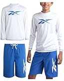 Reebok Rashguard-Set für Jungen, 2-teilig, UPF 50+, schnelltrocknend, langärmelig, Badebekleidung für Jungen (4–12), Kinetic Blue, L