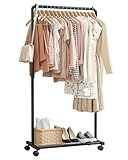 Sakugi Kleiderständer - Kleiderständer auf Rollen, Kleiderstange mit Aufbewahrungsgitter, Robuster Metall-Garderobenständer für Kleider, Kleider, Pullover, Mäntel, Clothes Rack (Schwarz, Mittel)